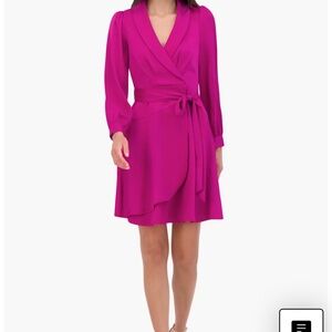 Shawl Collar Long Sleeve Satin Dress Vince Camuto